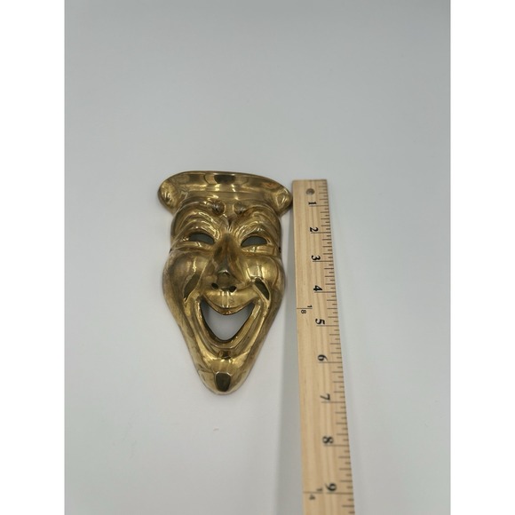 Vintage  Solid Brass Comedy theatre mask wall hanging decor tragedy half mask - Picture 3 of 6